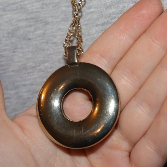 Beautiful gold, brown and black circle pendant necklace by George 30" - Picture 3 of 6